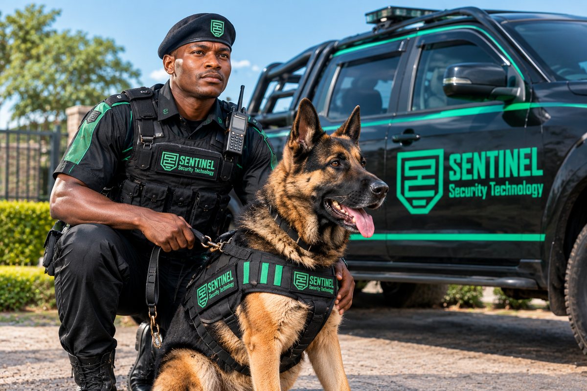 A handler and dog on a site patrol