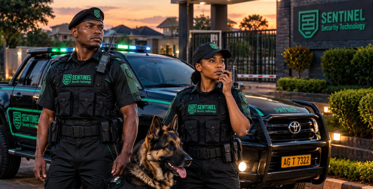 Sentinel officers and a dog unit on patrol at dusk