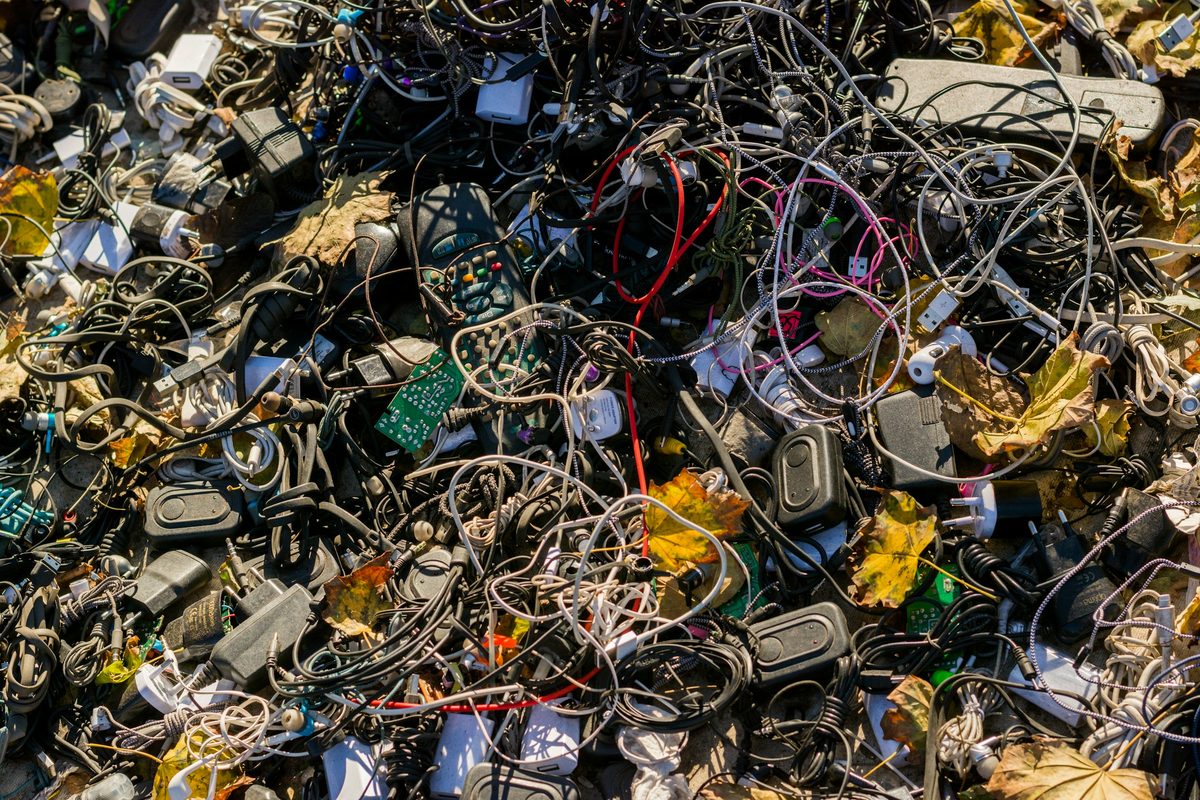 Mixed electronic scrap waiting to be sorted